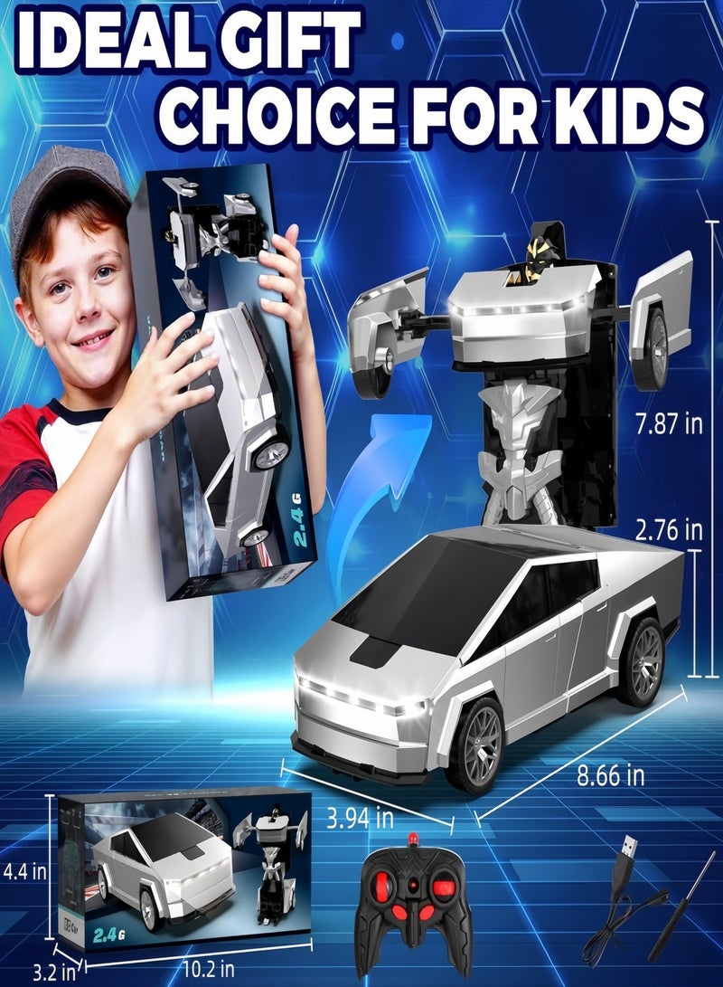 Remote Control Car Cyber-Inspired Transformer Cars, 2 in 1 One Key Deformation Cyber Truck Remote Control Toy Car with LED Light, 360° Rotation Stunt Vehicle Rechargeable Gift for Kids Boys - Image 4