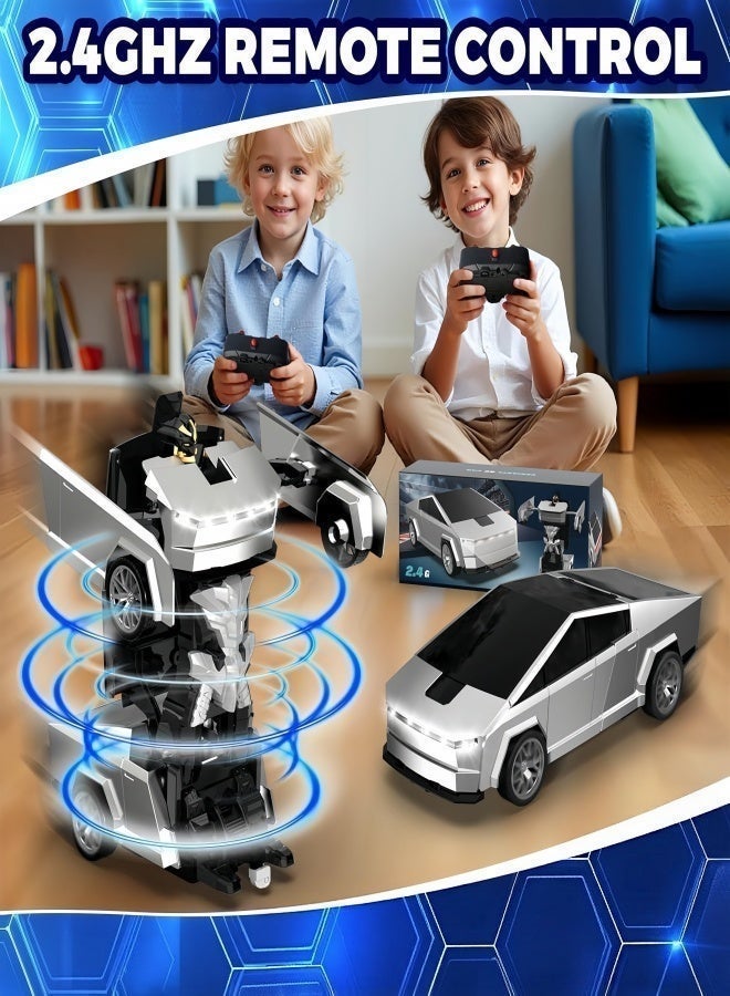 Remote Control Car Cyber-Inspired Transformer Cars, 2 in 1 One Key Deformation Cyber Truck Remote Control Toy Car with LED Light, 360° Rotation Stunt Vehicle Rechargeable Gift for Kids Boys - Image 5