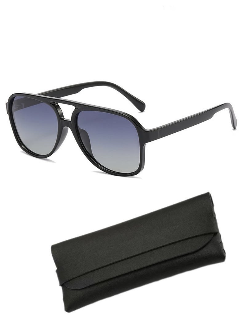 Retro Polarised Sunglasses for Women Men Oversize Vintage 70s Pilot Sunglasses, Large Square Frame Double Bridge Retro Glasses Anti UV,Fashion Anti-Glare Sun Shades for Driving, Gradient Grey Lens - Image 1