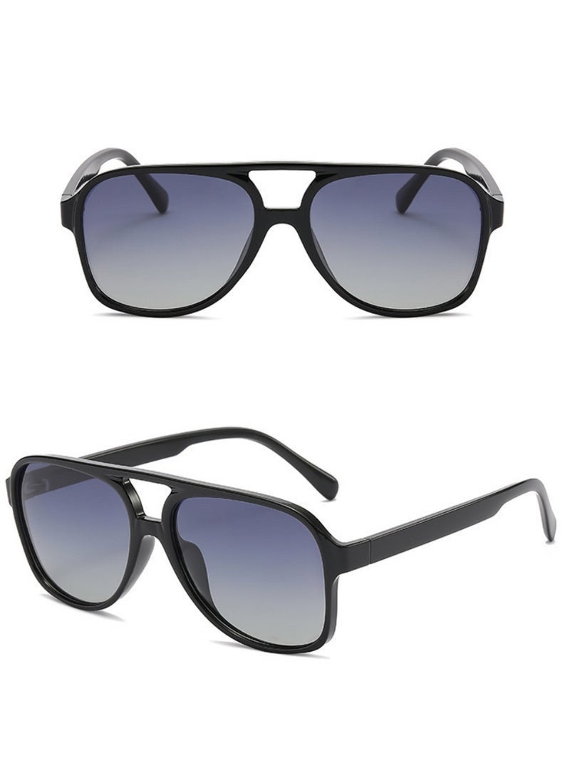 Retro Polarised Sunglasses for Women Men Oversize Vintage 70s Pilot Sunglasses, Large Square Frame Double Bridge Retro Glasses Anti UV,Fashion Anti-Glare Sun Shades for Driving, Gradient Grey Lens - Image 2