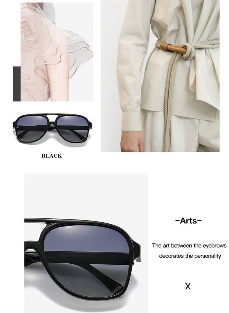Retro Polarised Sunglasses for Women Men Oversize Vintage 70s Pilot Sunglasses, Large Square Frame Double Bridge Retro Glasses Anti UV,Fashion Anti-Glare Sun Shades for Driving, Gradient Grey Lens - Image 5