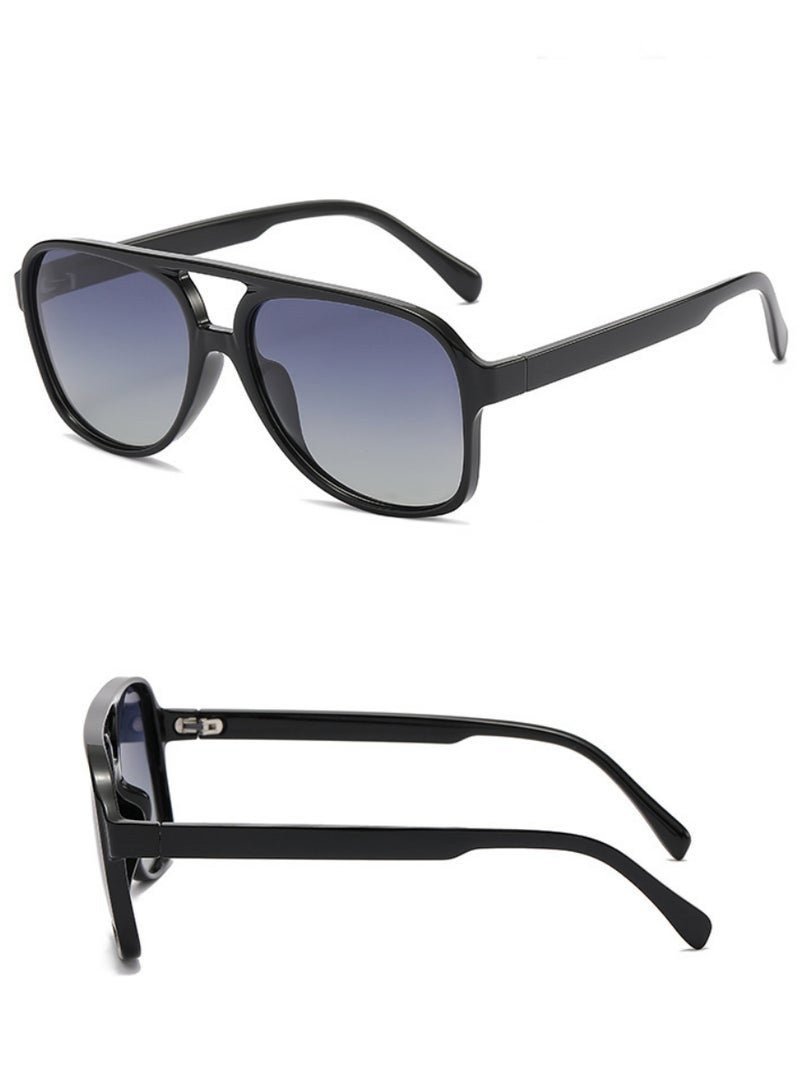 Retro Polarised Sunglasses for Women Men Oversize Vintage 70s Pilot Sunglasses, Large Square Frame Double Bridge Retro Glasses Anti UV,Fashion Anti-Glare Sun Shades for Driving, Gradient Grey Lens - Image 3