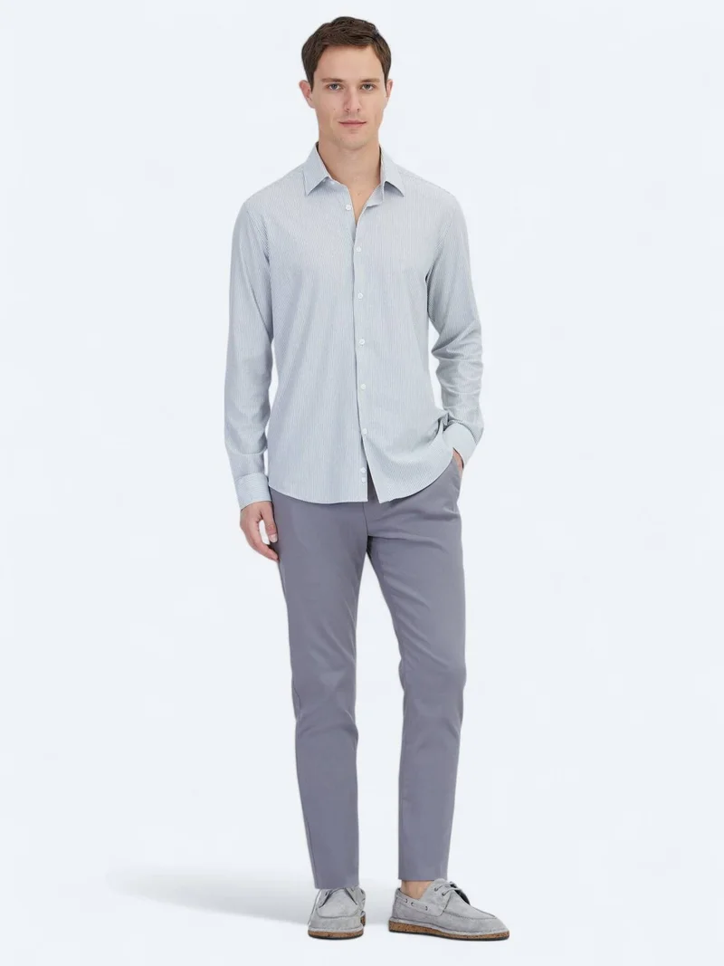Kip Black Striped Regular Fit Long Knitting Casual Cotton Blended Shirt