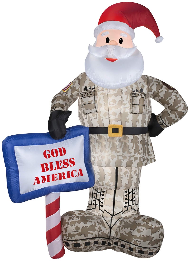 Gemmy Airblown Inflatables 89127X Military Santa with God Bless America Sign - Image 2