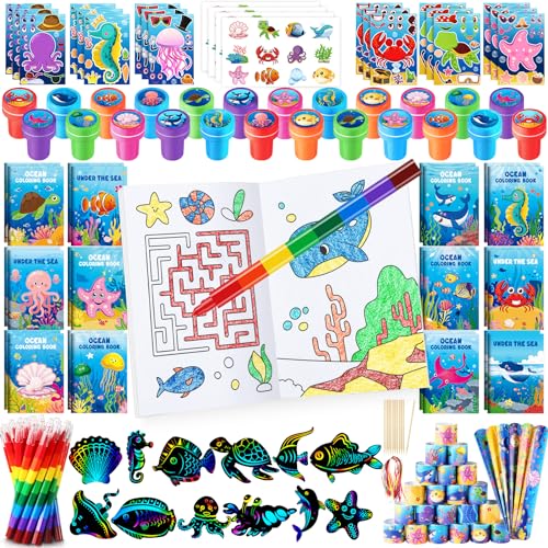 BenLouis 192Pcs Under the Sea Party Favors Ocean Animals Party Coloring Books Set Bulk for Kids Sea Fish Birthday Mermaid Party Goodie Bag Fillers School Classroom Gift Rewards Activity Supplies - Image 1