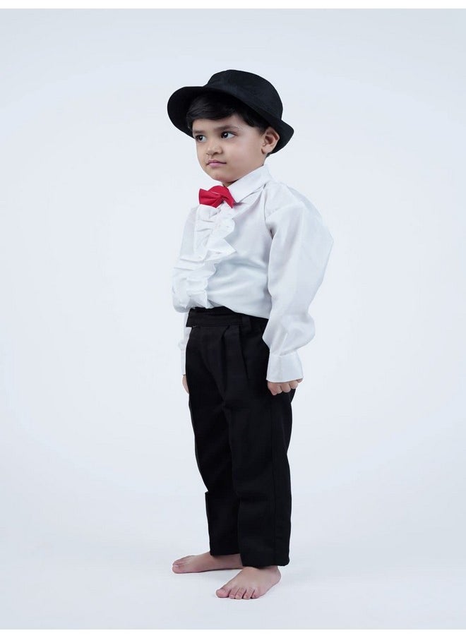 بوك ماي كوستيوم طقم ملابس تنكرية للأطفال من BookMyCostume لرقصة الرقص الغربي، قميص أبيض مكشكشة، بنطال أسود، قبعة وربطة عنق، مناسب للأطفال من عمر سنتين إلى ثلاث سنوات  - Image 4