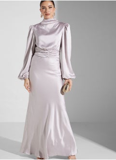 True Decadence Puff Sleeve High Neck Modest Dress  - Image 4