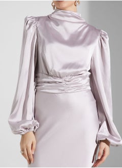 True Decadence Puff Sleeve High Neck Modest Dress  - Image 3