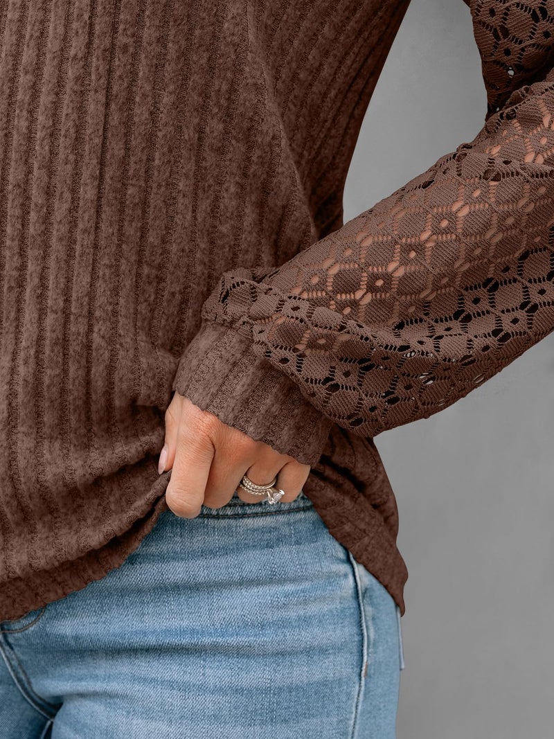 AUTOMET Women Summer Tops Spring Fashion 2026 Lace Long Sleeve Shirts Fall Sweaters Dressy Casual Tunic Blouse Work Clothing Chocolate Brown L - Image 5