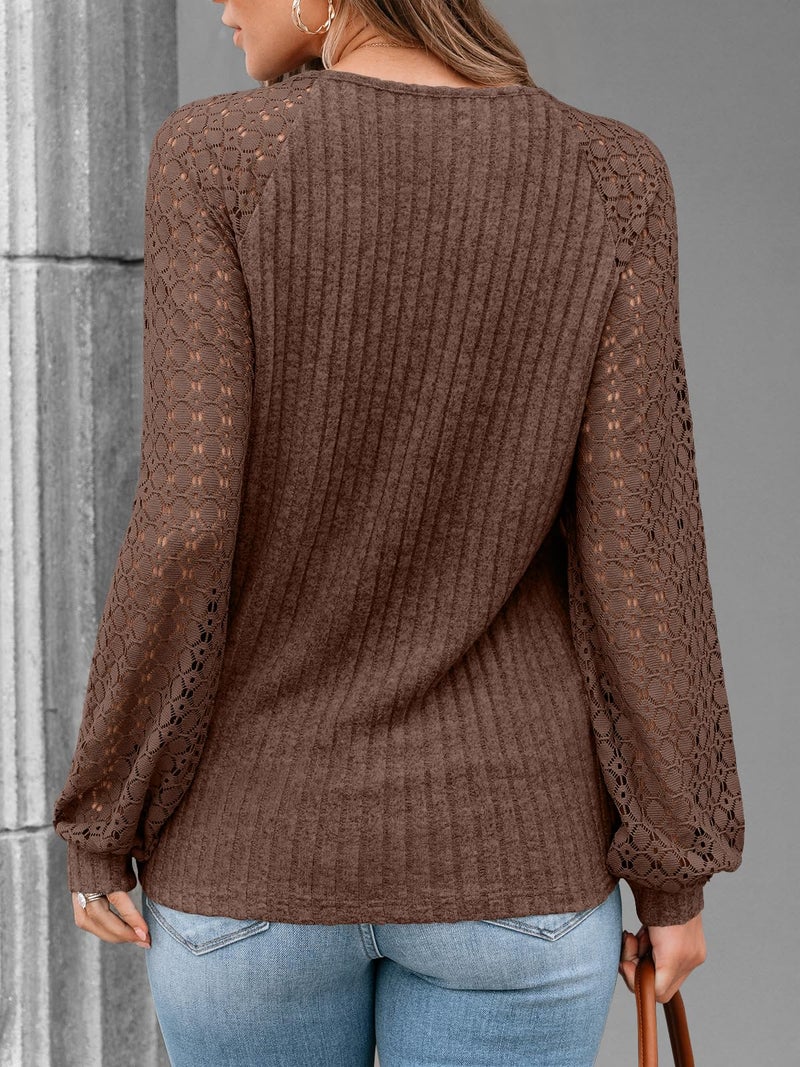 AUTOMET Women Summer Tops Spring Fashion 2026 Lace Long Sleeve Shirts Fall Sweaters Dressy Casual Tunic Blouse Work Clothing Chocolate Brown L - Image 4