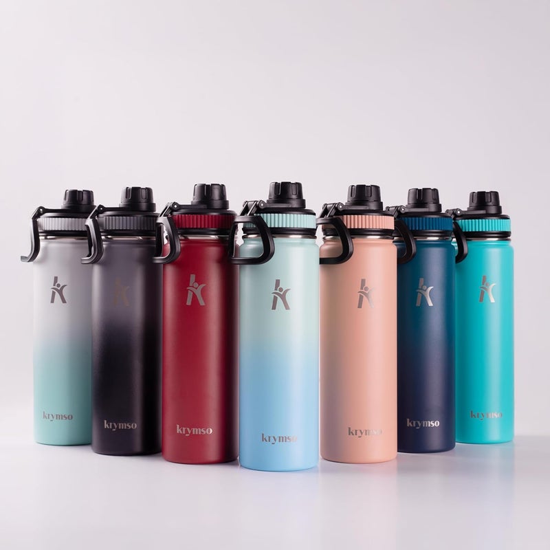 KRYMSO Stainless Steel Water Bottle 650ml – Insulated Sports Thermos Flask for Hot & Cold Drinks – Leakproof, Durable, BPA-Free – Ideal for Gym, Travel, Hiking (White Mint) - Image 5