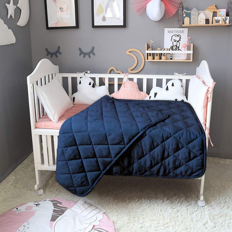 BEDSUM 100% Brushed Microfiber Down Alternative Toddler Comforter, Ultra Soft Lightweight and Warm Breathable Crib Quilted Blanket for Nursery Stroller Bed, 39x47 Inches, Navy Blue - Image 2