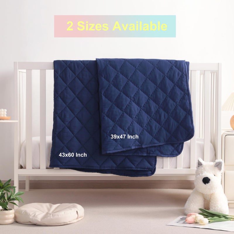 BEDSUM 100% Brushed Microfiber Down Alternative Toddler Comforter, Ultra Soft Lightweight and Warm Breathable Crib Quilted Blanket for Nursery Stroller Bed, 39x47 Inches, Navy Blue - Image 3