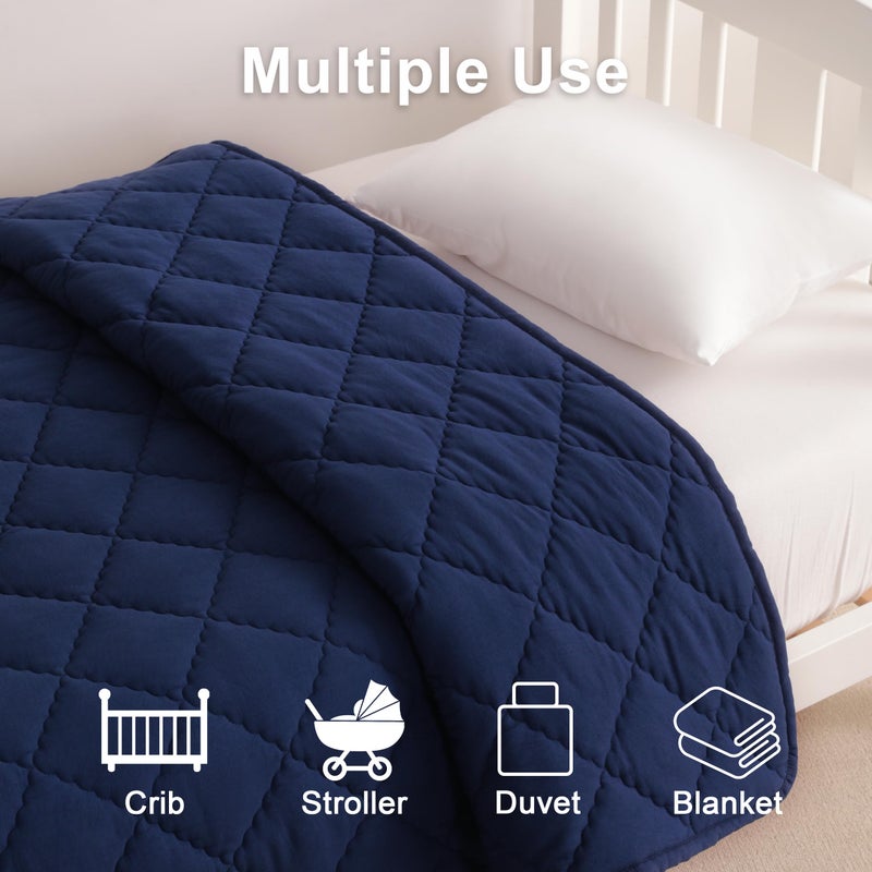 BEDSUM 100% Brushed Microfiber Down Alternative Toddler Comforter, Ultra Soft Lightweight and Warm Breathable Crib Quilted Blanket for Nursery Stroller Bed, 39x47 Inches, Navy Blue - Image 4