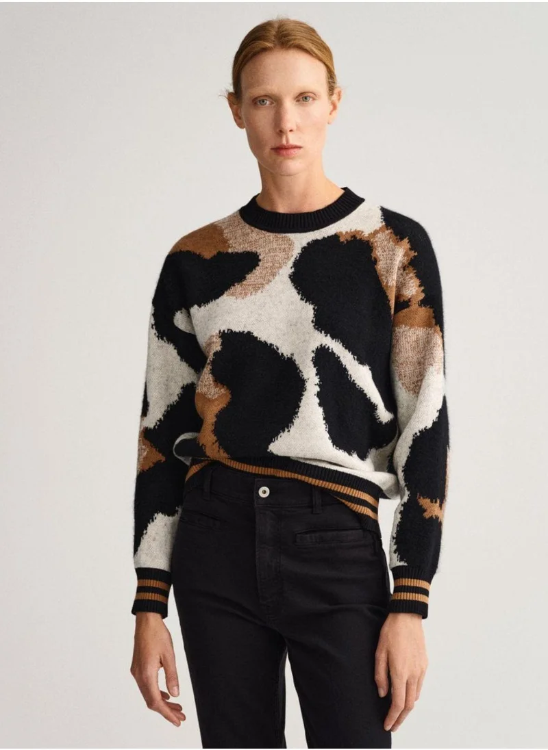 غانت Gant Leopard Intarsia Crew Neck Sweater