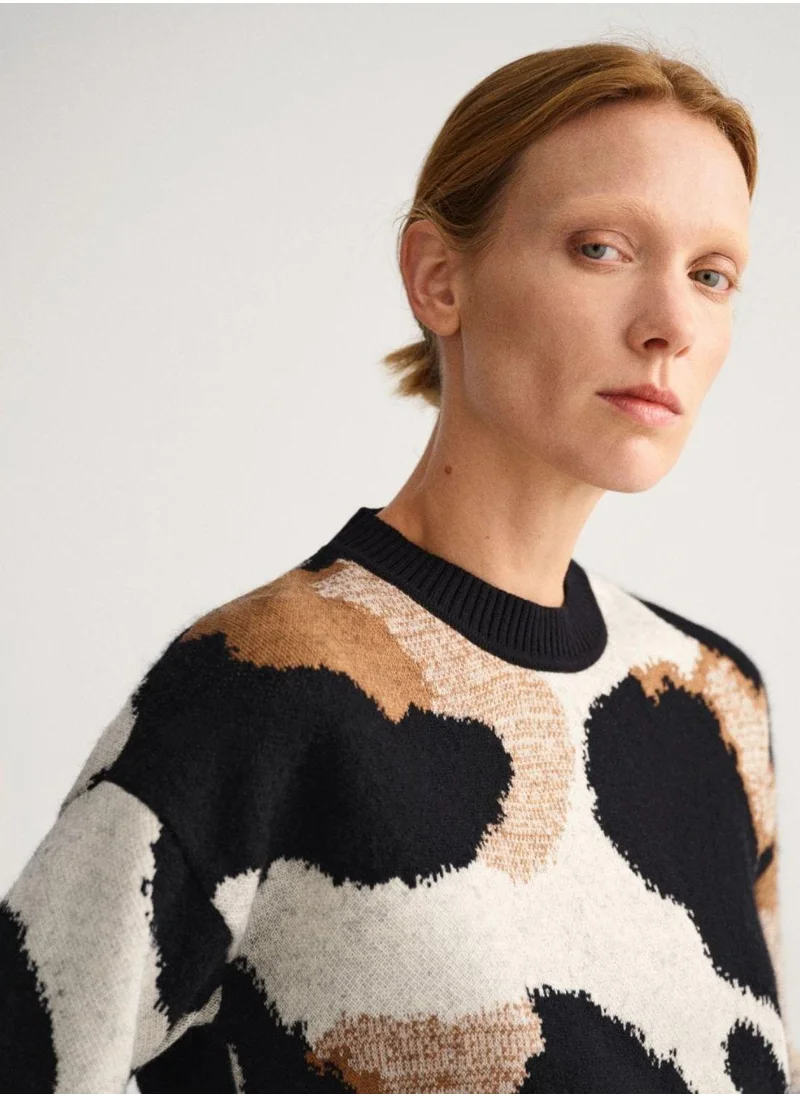 غانت Gant Leopard Intarsia Crew Neck Sweater