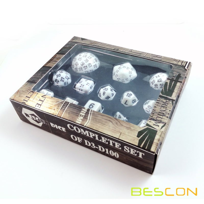 Bescon Complete Polyhedral Dice Set 13pcs D3D100 100 Sides Dice Set Opaque White - Image 3