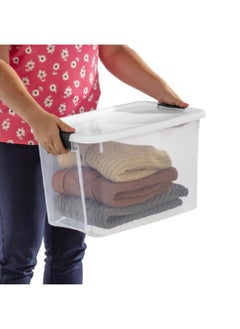 Sterilite Stackable Ultra Latch Rectangular Space Saving Storage Box Clear and Black 28 L 19859806  - Image 3