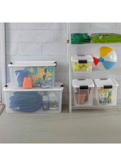 Sterilite Stackable Ultra Latch Rectangular Space Saving Storage Box Clear and Black 28 L 19859806  - Image 5
