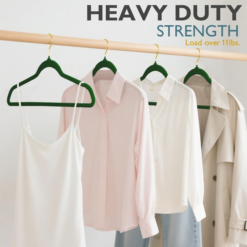 ManGotree 10 Pack Ultra-Thin 44.5 cm Green Gold Hook Velvet Hangers - Non-Slip Felt Clothes Hangers with 360° Swivel Hook - Image 2