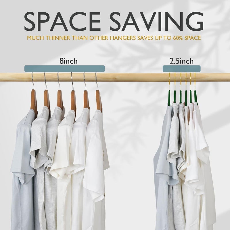 ManGotree 10 Pack Ultra-Thin 44.5 cm Green Gold Hook Velvet Hangers - Non-Slip Felt Clothes Hangers with 360° Swivel Hook - Image 5