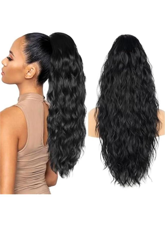 بيوينتي 30 مخالب طويلة متموجة ذيل الفرس التمديد -- أسود بني مجعد ذيل الفرس كليب -- الاستخدام اليومي للشعر المستعار الاصطناعية في الشعر الأنثوي التمديد منتفخ المظهر الطبيعي ( أسود ) - Image 1