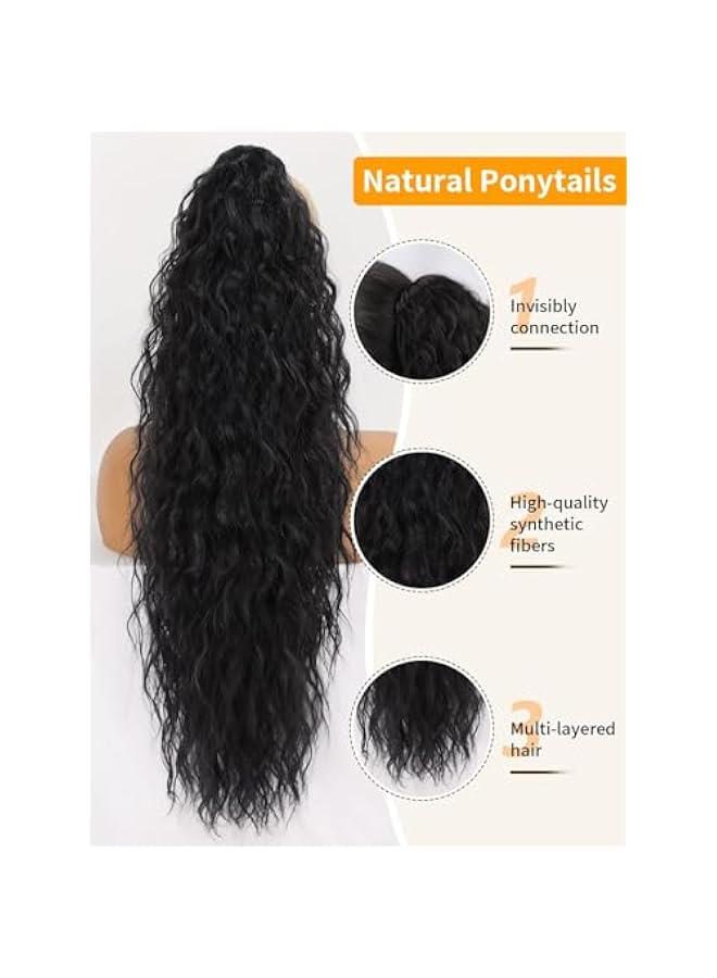 بيوينتي 30 مخالب طويلة متموجة ذيل الفرس التمديد -- أسود بني مجعد ذيل الفرس كليب -- الاستخدام اليومي للشعر المستعار الاصطناعية في الشعر الأنثوي التمديد منتفخ المظهر الطبيعي ( أسود ) - Image 2