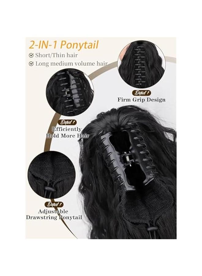 بيوينتي 30 مخالب طويلة متموجة ذيل الفرس التمديد -- أسود بني مجعد ذيل الفرس كليب -- الاستخدام اليومي للشعر المستعار الاصطناعية في الشعر الأنثوي التمديد منتفخ المظهر الطبيعي ( أسود ) - Image 3