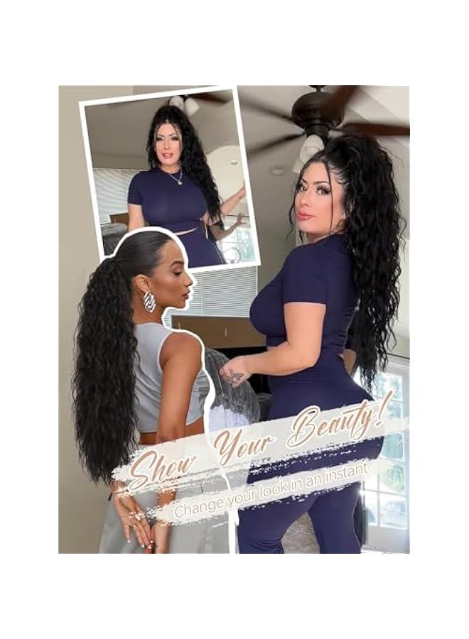 بيوينتي 30 مخالب طويلة متموجة ذيل الفرس التمديد -- أسود بني مجعد ذيل الفرس كليب -- الاستخدام اليومي للشعر المستعار الاصطناعية في الشعر الأنثوي التمديد منتفخ المظهر الطبيعي ( أسود ) - Image 4