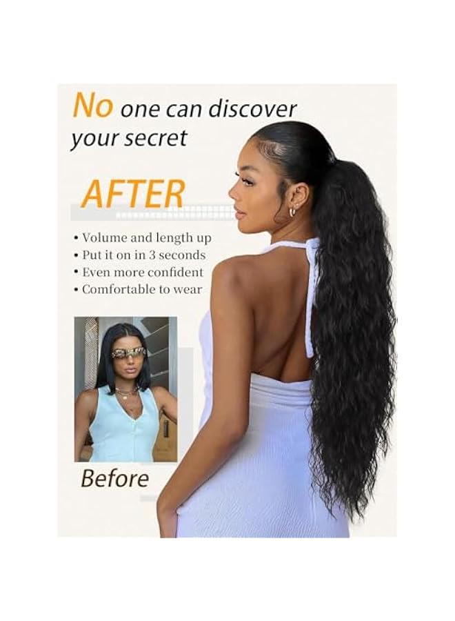 بيوينتي 30 مخالب طويلة متموجة ذيل الفرس التمديد -- أسود بني مجعد ذيل الفرس كليب -- الاستخدام اليومي للشعر المستعار الاصطناعية في الشعر الأنثوي التمديد منتفخ المظهر الطبيعي ( أسود ) - Image 5