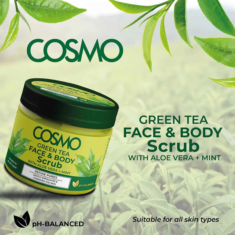 COSMO Green Tea Face & Body Scrub 325Ml - Image 2