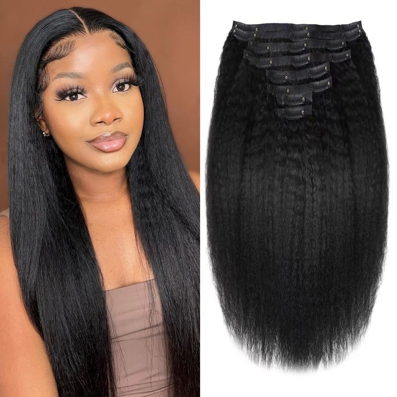 Tahikie Seamless Clip In Hair Extensions Human Hair Invisible Pu Skin Weft Kinky Straight Seamless Clip Ins For Black Women Real Human Hair Extensions 8pcs With 18clips Per Set 120g (16inch,Natural Black) - Image 1