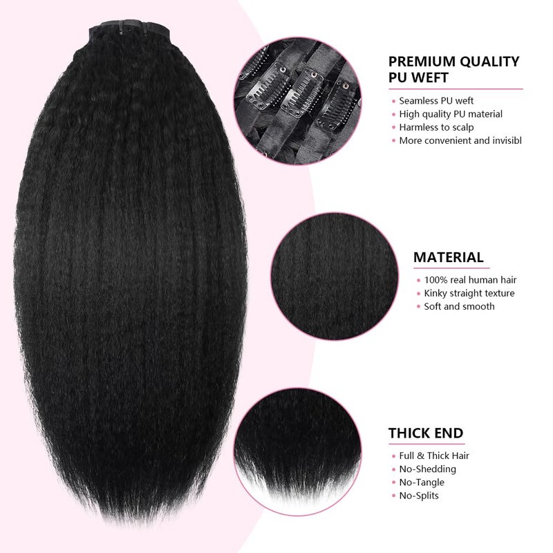 Tahikie Seamless Clip In Hair Extensions Human Hair Invisible Pu Skin Weft Kinky Straight Seamless Clip Ins For Black Women Real Human Hair Extensions 8pcs With 18clips Per Set 120g (16inch,Natural Black) - Image 3