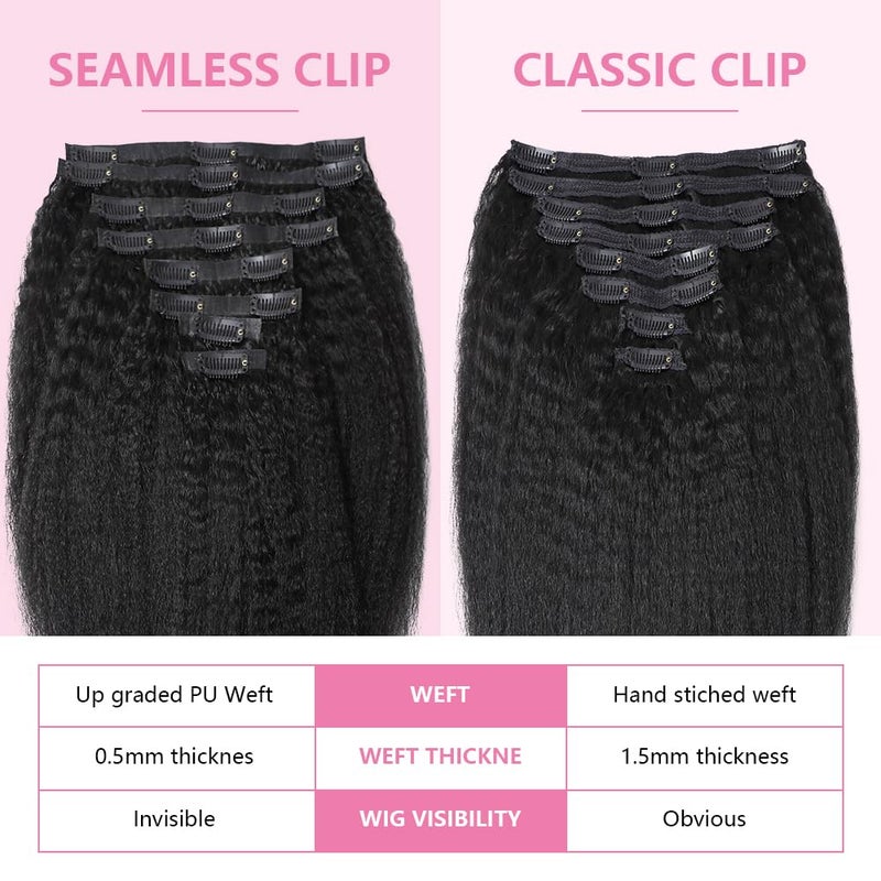 Tahikie Seamless Clip In Hair Extensions Human Hair Invisible Pu Skin Weft Kinky Straight Seamless Clip Ins For Black Women Real Human Hair Extensions 8pcs With 18clips Per Set 120g (16inch,Natural Black) - Image 5