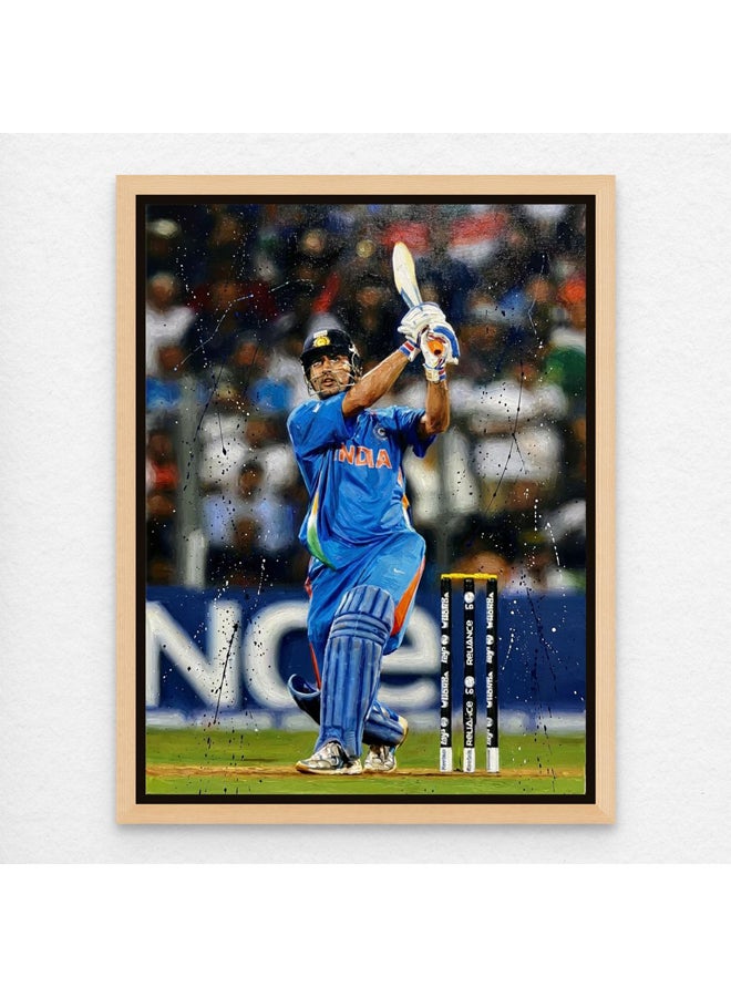 آرت دیکور  ديكور فني مؤطر قماش صورة طباعة MS Dhoni Cricket جدار الفن الرياضة جدار ديكور للمنزل غرفة المعيشة غرفة نوم لاعب الكريكيت العمل الفني الهندي - Image 1