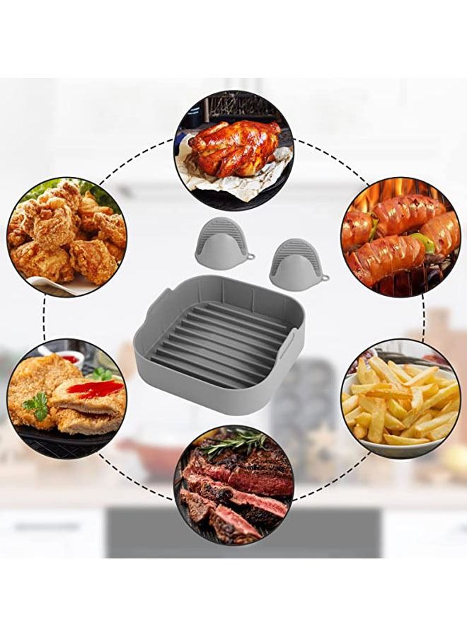 Arabest Air Fryer Silicone Pot and Mitts, 8 inch Reusable Food Safe Air Fryers Oven Basket ,Bowl for Air Fryer Oven Accessories, Replacement of Parchment Paper Liners,for Home Kitchen Supplies (Grey) - Image 2