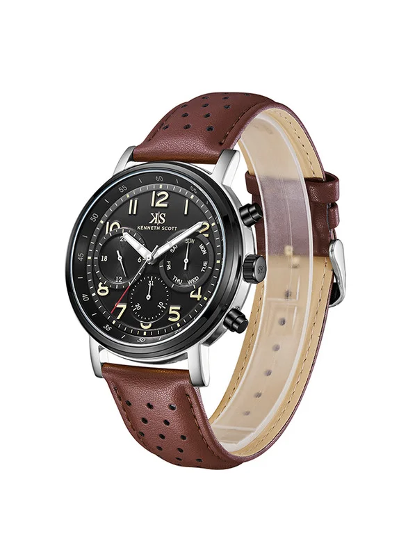 KENNETH SCOTT Kenneth Scott K24119-QLDB Men's Analog Display Watch & Leather  Strap Brown