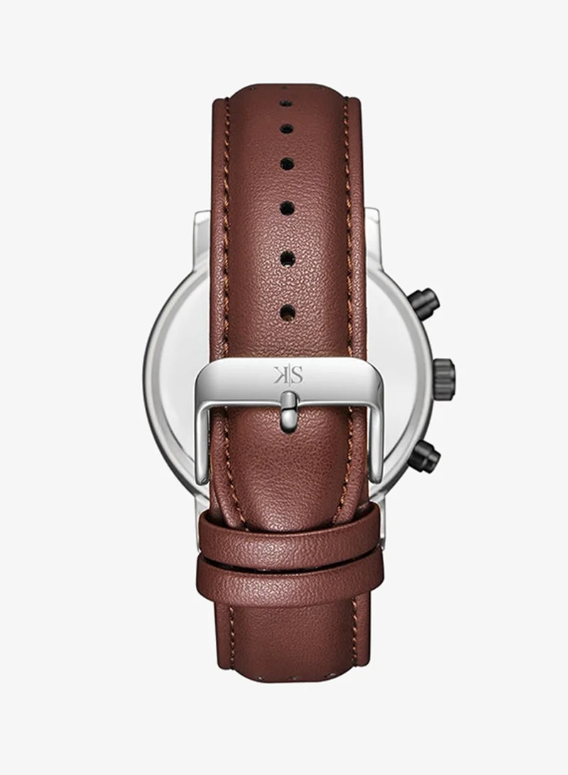 KENNETH SCOTT Men's Leather  Analog Watch K24119-QLDB - 44 mm