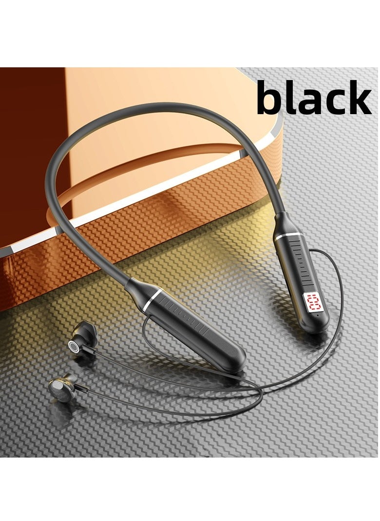 Generic Long battery life digital display sports wireless bluetooth headset neck hanging in-ear noise reduction headset black  - Image 1