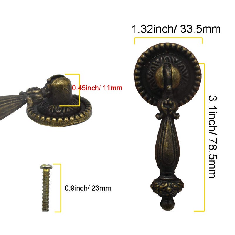 Renashed 4 Pack Antique Drawer Pull Vintage Bronze Metal Drawer Handle Knob (Large Finger Pull Handle) - Image 2