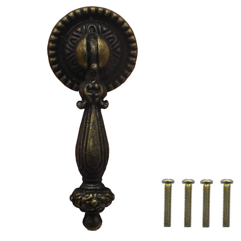 Renashed 4 Pack Antique Drawer Pull Vintage Bronze Metal Drawer Handle Knob (Large Finger Pull Handle) - Image 1