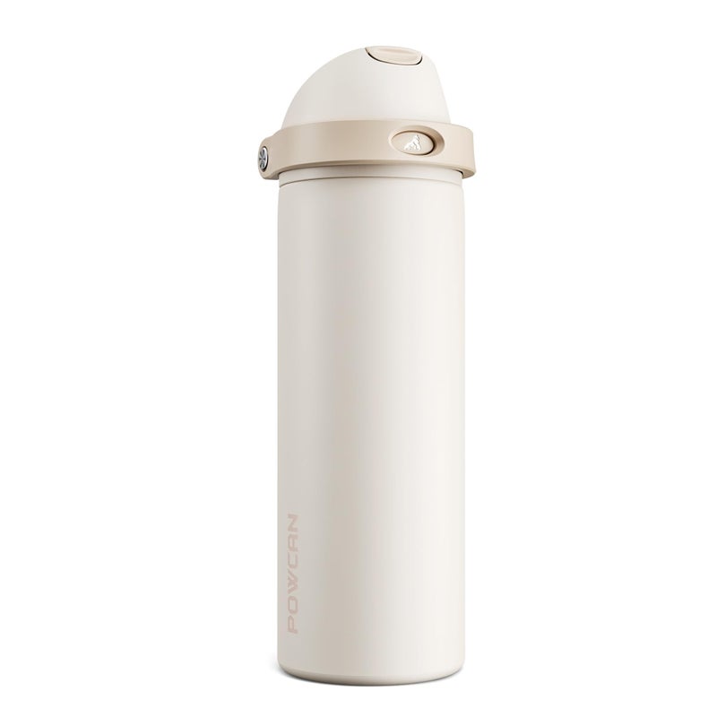 POWCAN 24 oz Insulated Water Bottle: 2-in-1 Push-Button Spout & Quick-Flip Straw, Leakproof, Cold 24Hrs, Fits Car Cup Holder, Stainless Steel Water Bottle for Sports, Travel, School, Gift (Oat Mousse) - Image 1