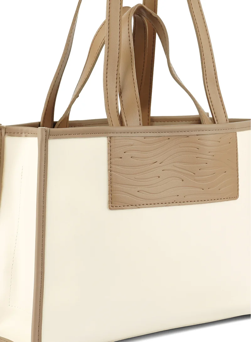 London Rag Off White Wavy Patch Color Block Tote Bag