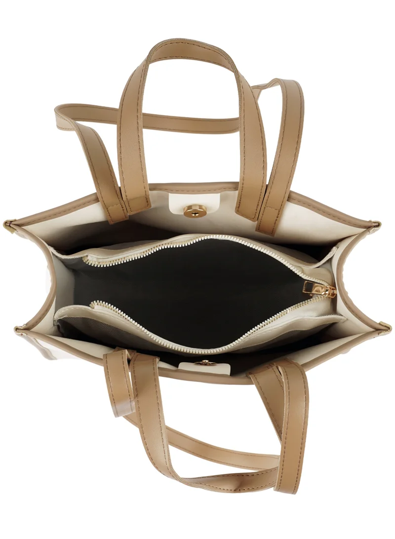 London Rag Off White Wavy Patch Color Block Tote Bag