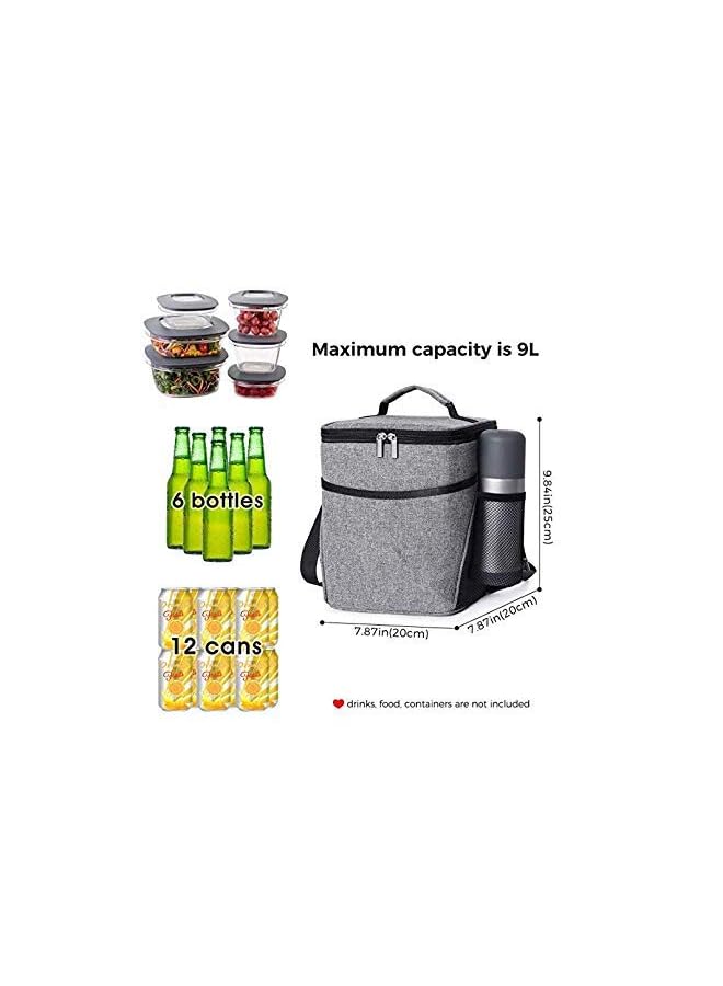 Zaboon Box Lunch Bag For Adults Men Women 9L (12Can) Soft Cooler Bag Waterresistant Leakproof Thermal Bento Bag For Work/School/Picnic Grey - Image 2