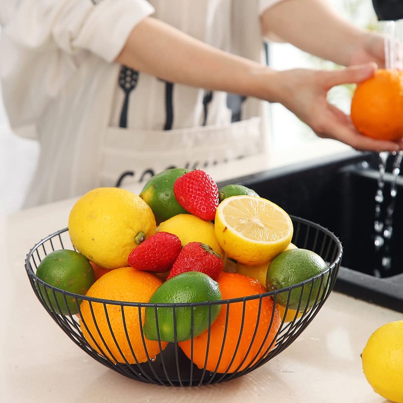 HOMQUEN HOMQUEN Fruit Basket  Fruit Bowl  Metal Wire Fruit Basket for kitchen  Fruit Bowl for Kitchen Counter  Basket for Fruits  Vegetables  Breads  Snacks  Kitchen Gadgets (Round Short  Black)  - Image 4