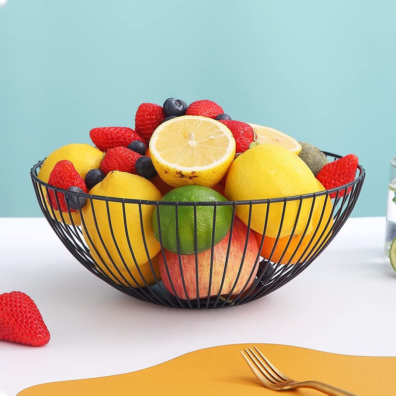 HOMQUEN HOMQUEN Fruit Basket  Fruit Bowl  Metal Wire Fruit Basket for kitchen  Fruit Bowl for Kitchen Counter  Basket for Fruits  Vegetables  Breads  Snacks  Kitchen Gadgets (Round Short  Black)  - Image 3
