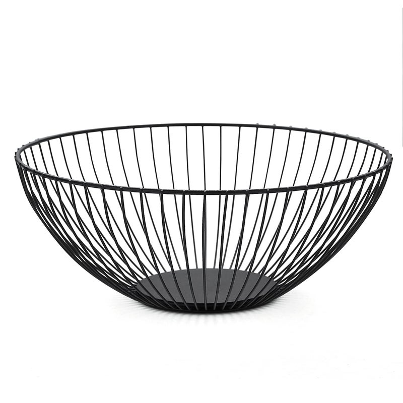 HOMQUEN HOMQUEN Fruit Basket  Fruit Bowl  Metal Wire Fruit Basket for kitchen  Fruit Bowl for Kitchen Counter  Basket for Fruits  Vegetables  Breads  Snacks  Kitchen Gadgets (Round Short  Black)  - Image 1