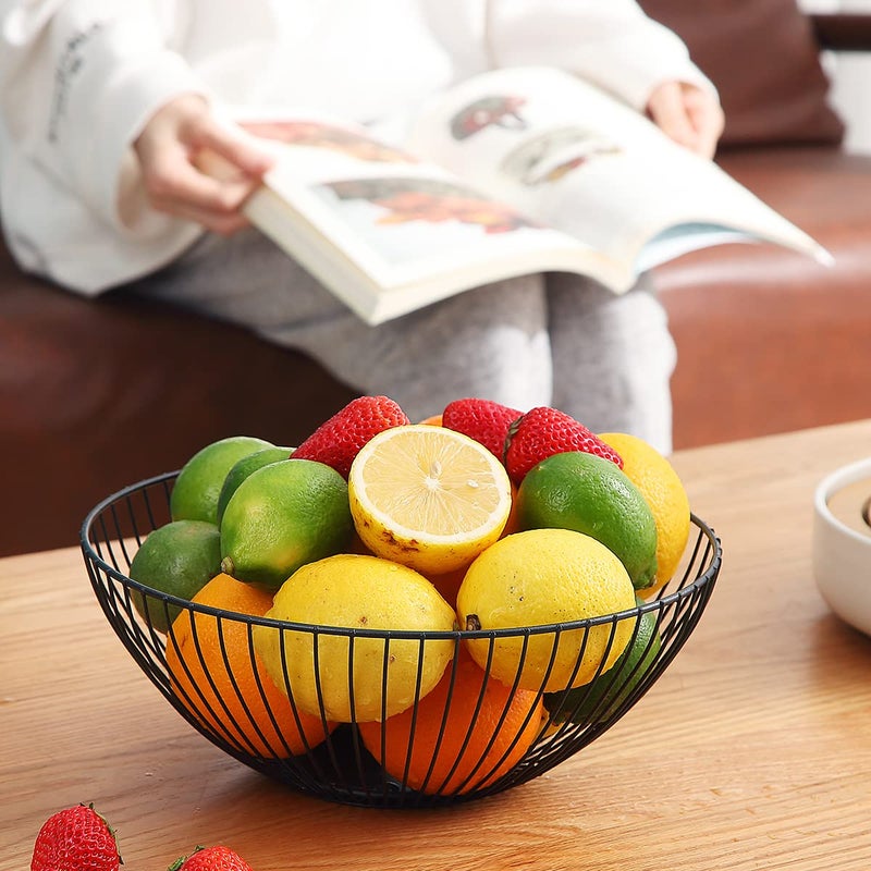 HOMQUEN HOMQUEN Fruit Basket  Fruit Bowl  Metal Wire Fruit Basket for kitchen  Fruit Bowl for Kitchen Counter  Basket for Fruits  Vegetables  Breads  Snacks  Kitchen Gadgets (Round Short  Black)  - Image 5