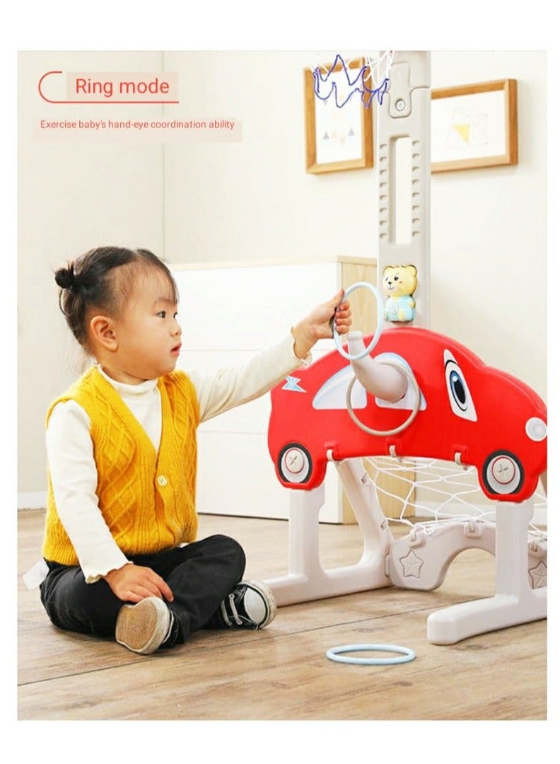 FULL JOY 3*1 Multifunctional Rocket-Shape Basketball Set Combines Basketball Game, Football Game, and Ring Toss Game ,Red  - Image 3